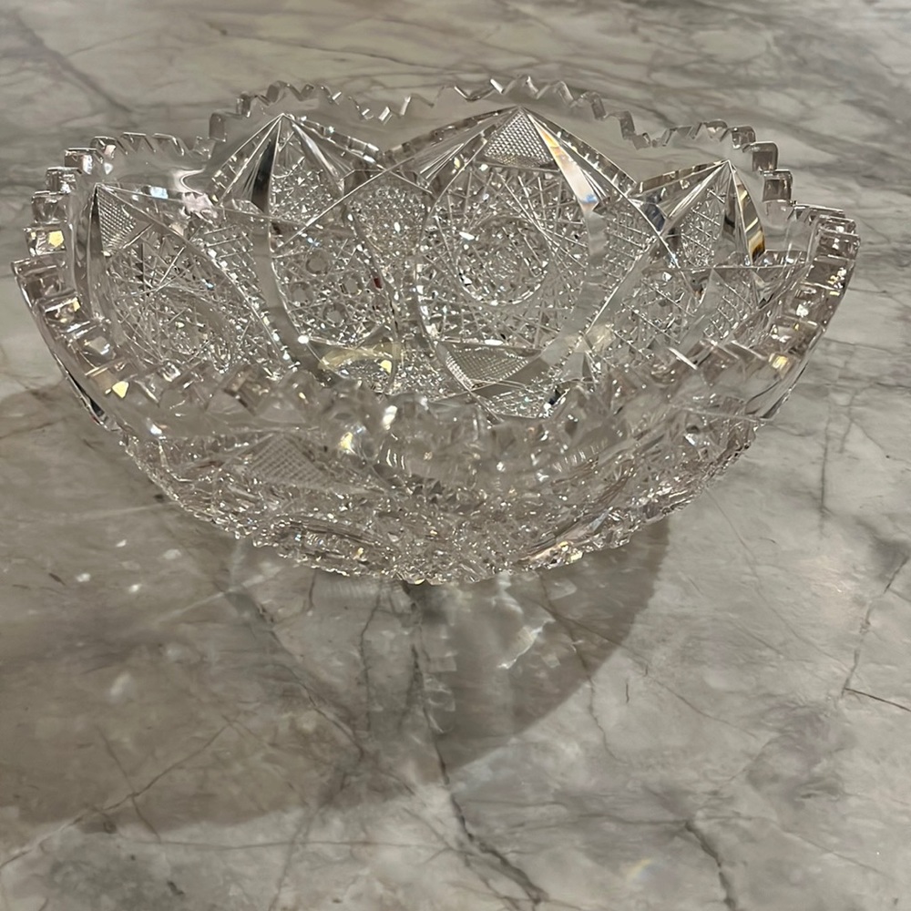 ABP heavy American brilliant cut glass crystal bowl sawtooth edge